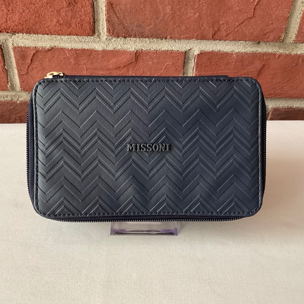 Missoni For Delta Exclusive Travel Toiletry Cosmetic Dark Navy Wave Zip Case NEW